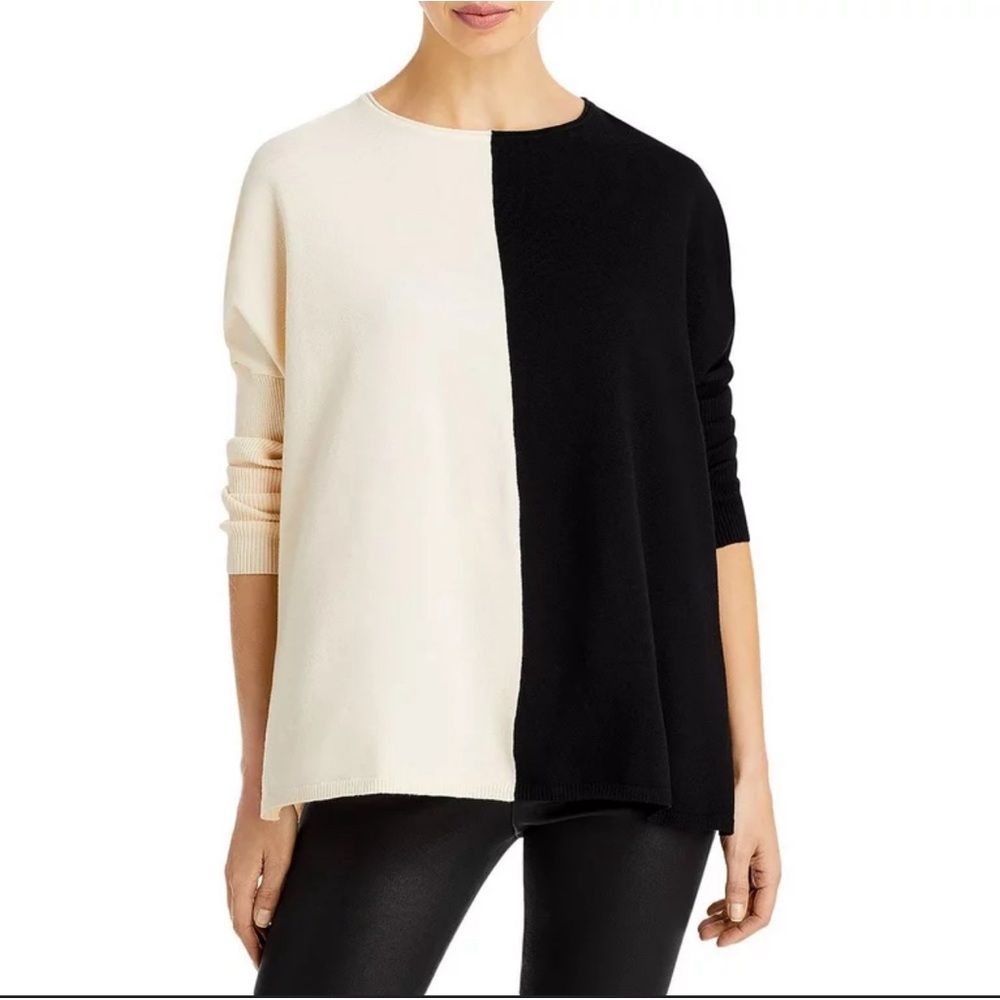 NWT &BASICS Womens Black & White Knit Ribbed Trim Crewneck Sweater size XS